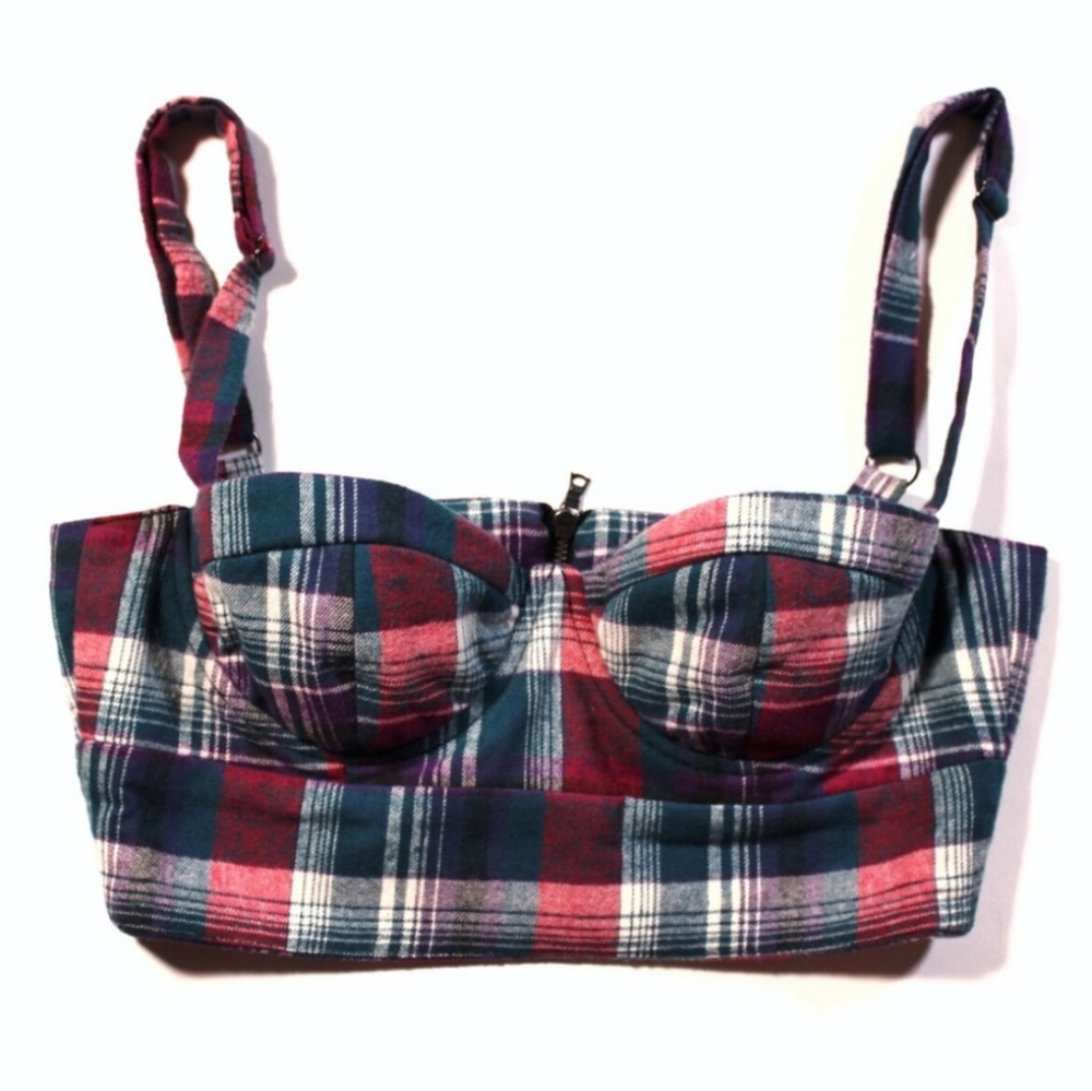 Plaid MTV Press Piece Sweetheart Neck Tank Top Crop Top (M) Seen On Celebrities - Picture 4 of 9